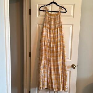 Innika Choo Free Size yellow and cream plaid linen sundress